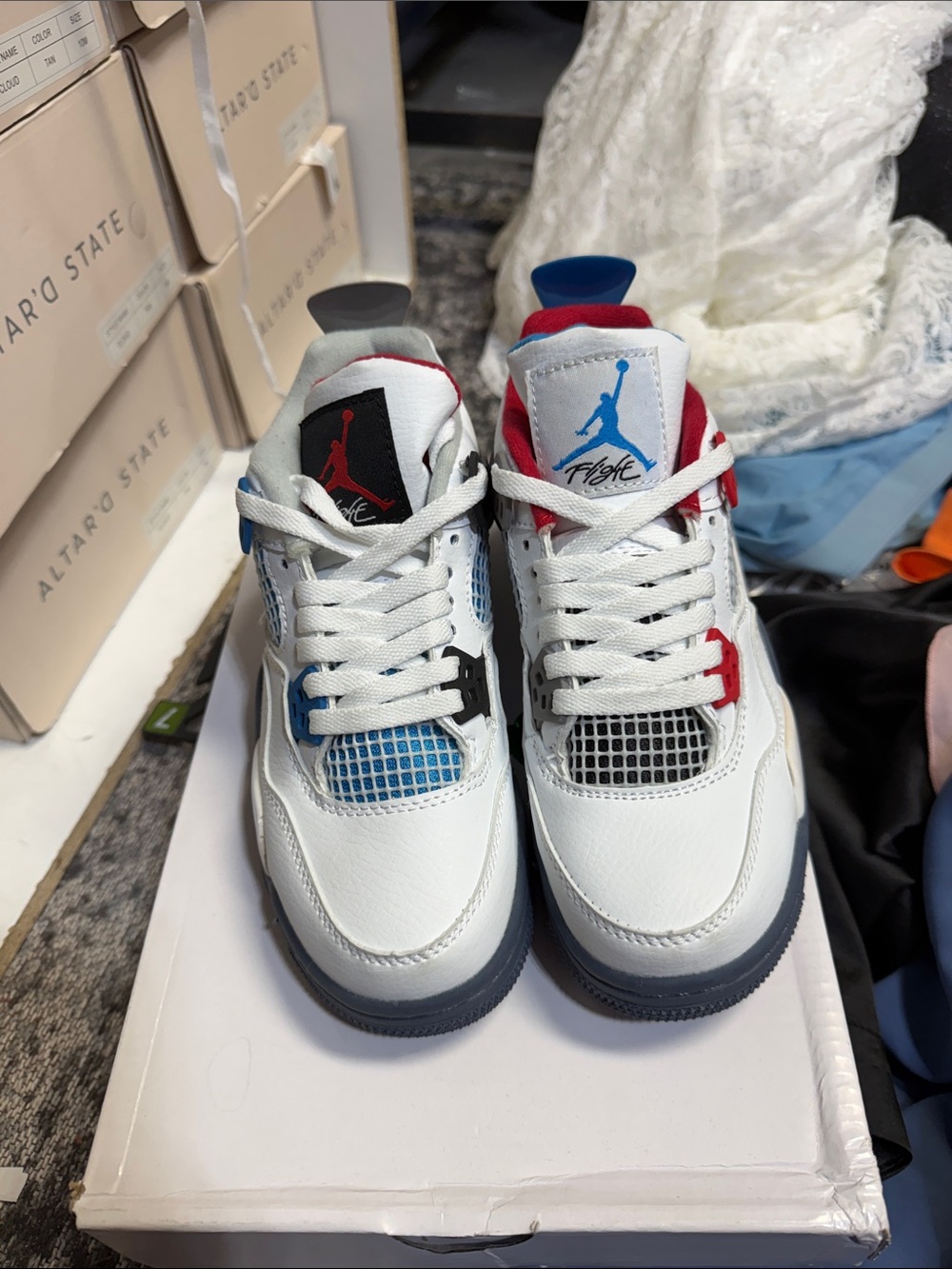 Nike Kids White/Blue/Red Retro Sneakers - Picture 3 of 5